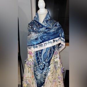 Silk Blue Paisley Scarf with Horse Motif